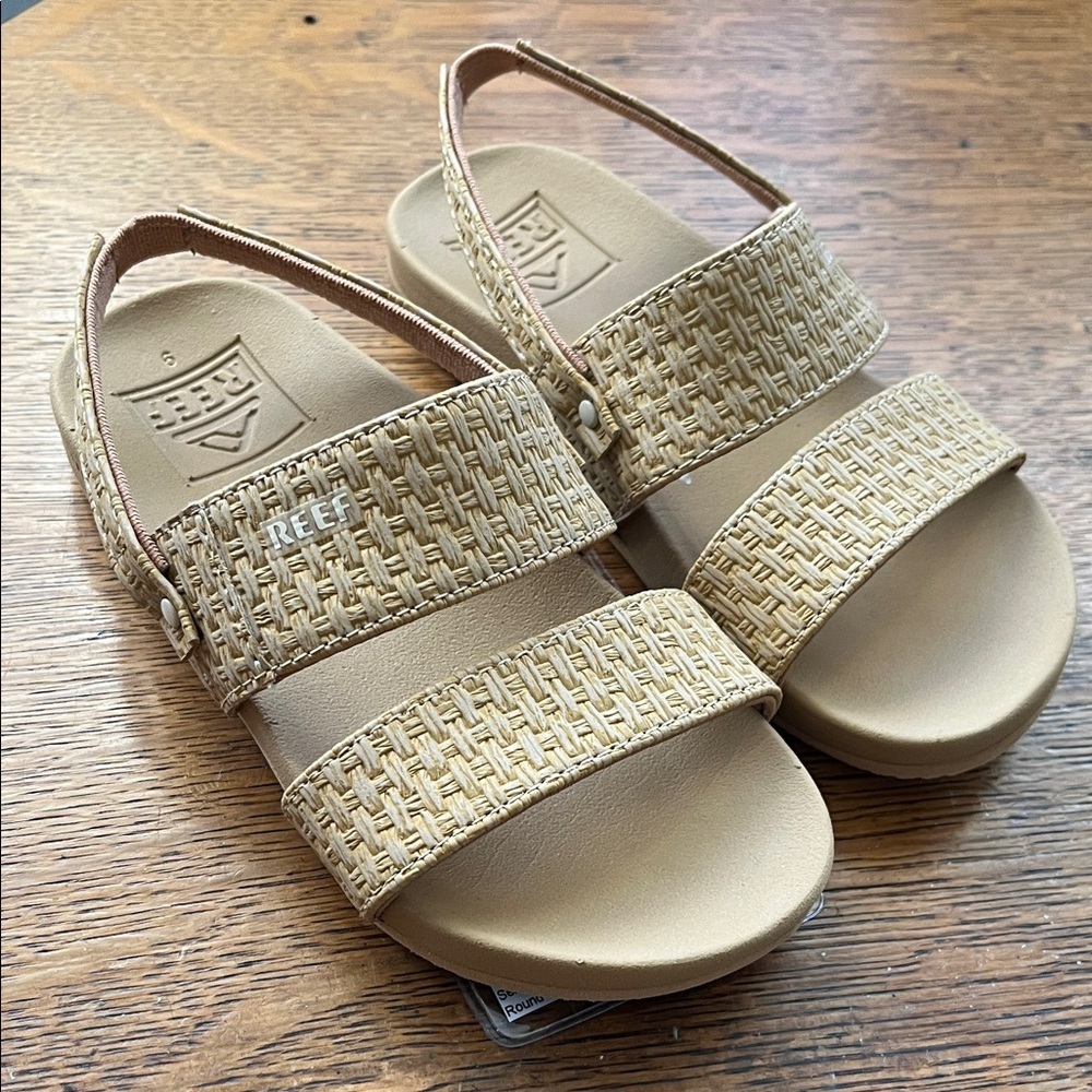 NWT REEF Little‎ Cushion Vista Woven Tan Girls Double Strap Sandals 9